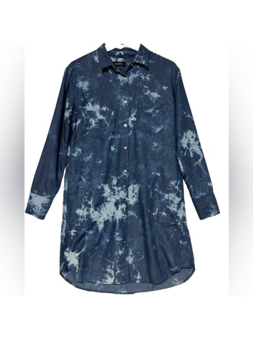 Karen Kane Shirt Dress Blue Tie Die Button Front Long Sleeve Made in USA Size S